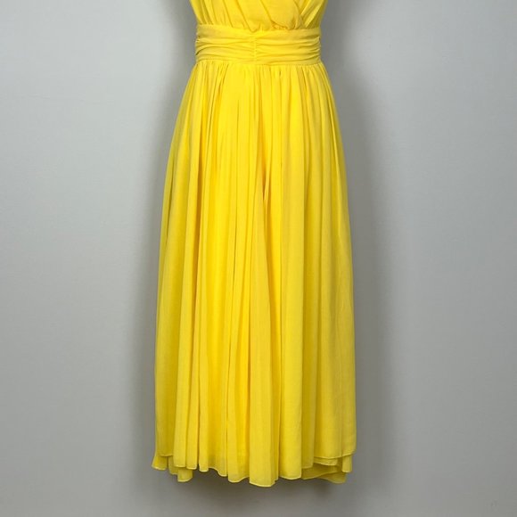 Fu Xiang Yi NEW Womens Yellow Chiffon Long Dress Sleeveless V Neck size Medium - Picture 3 of 9